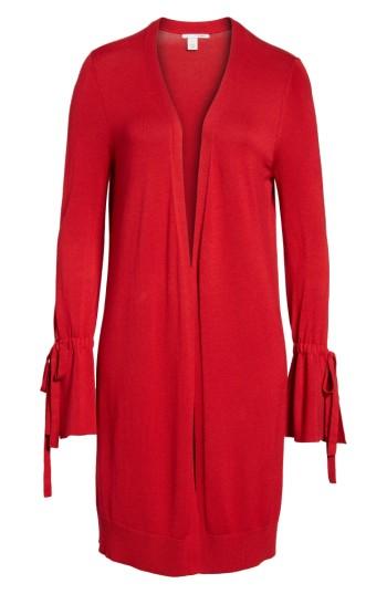 Women's Halogen Lightweight Tie Sleeve Cardigan - Red