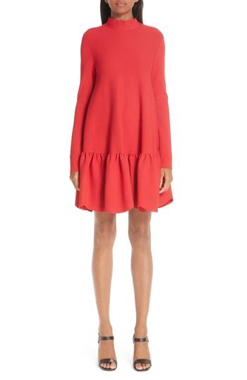 Women's Valentino Scalloped Ruffle Trapeze Dress - Red