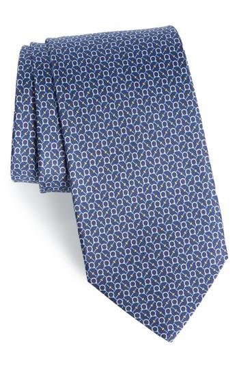 Men's Salvatore Ferragamo Eroe Geo Print Silk Tie, Size - Blue