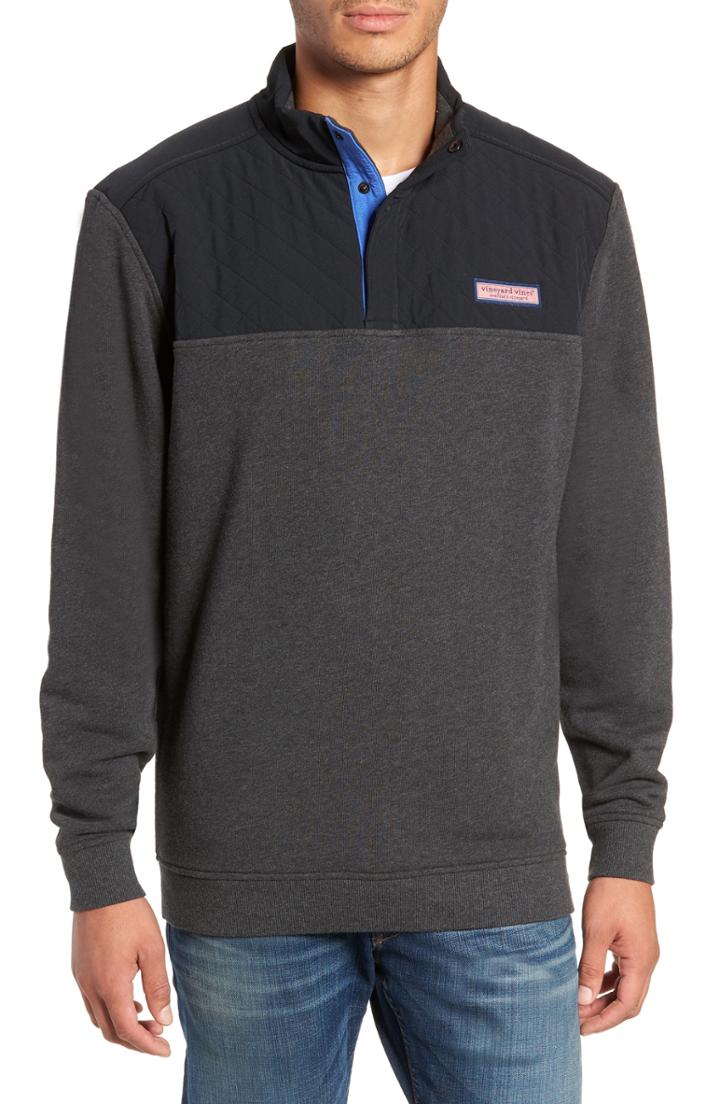 Men's Vineyard Vines Shep Colorblock Quilted Pullover, Size - Black