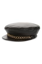 Women's Eugenia Kim Marina Leather Baker Boy Cap - Black