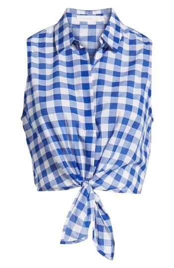 Women's Gingham Tie Hem Top, Size - Blue