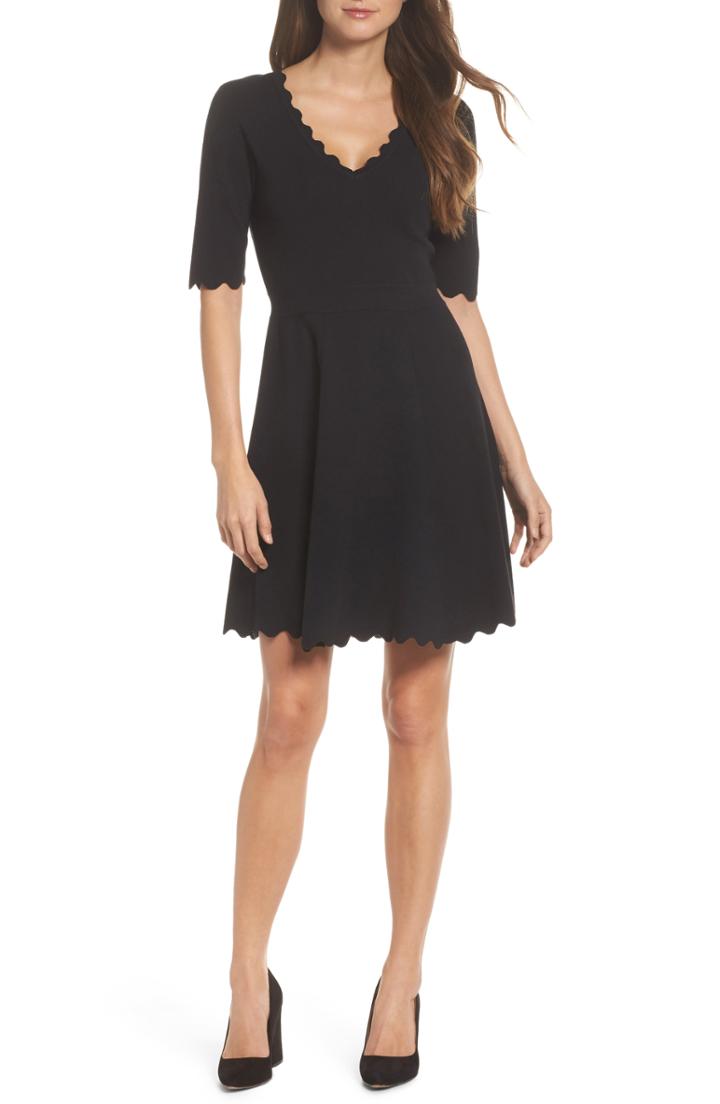 Women's Eliza J Scallop Trim Fit & Flare Dress - Black