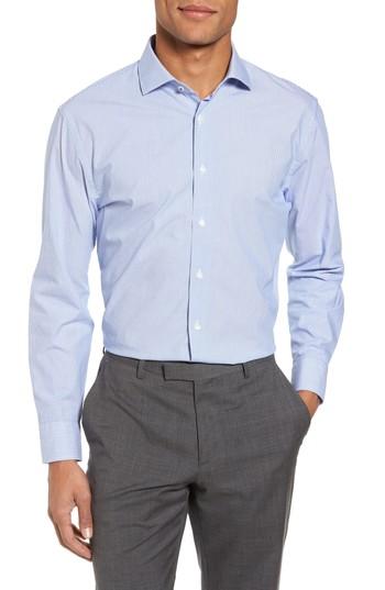 Men's Nordstrom Men's Shop Tech-smart Trim Fit Stretch Stripe Dress Shirt .5 34/35 - Blue