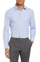 Men's Nordstrom Men's Shop Tech-smart Trim Fit Stretch Stripe Dress Shirt .5 34/35 - Blue