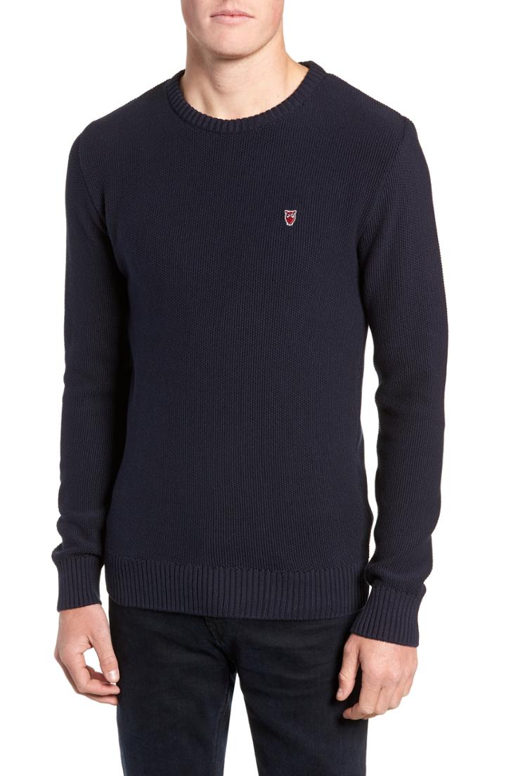 Men's Knowledgecotton Apparel Owl Textured Sweater, Size - Blue
