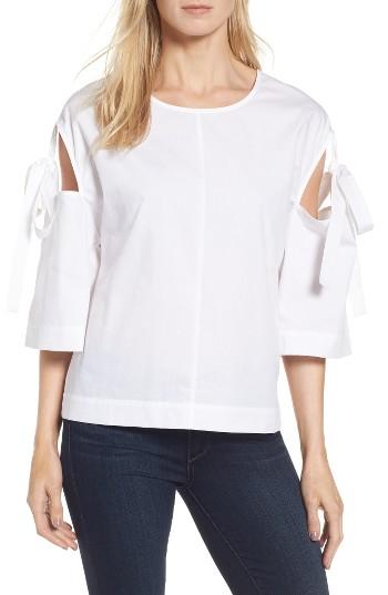 Women's Halogen Tie Cold Shoulder Poplin Top - White
