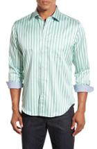 Men's Bugatchi Shaped Fit Stripe Sport Shirt - Green