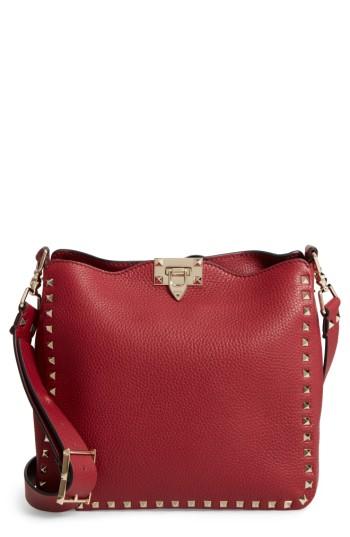 Valentino Garavani Small Rockstud Leather Hobo - Burgundy