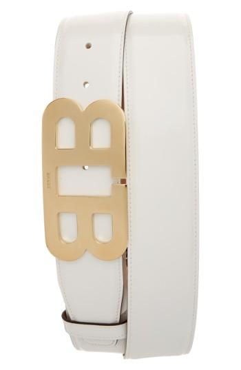 Men's Bally Mirror Buckle Leather Belt - White