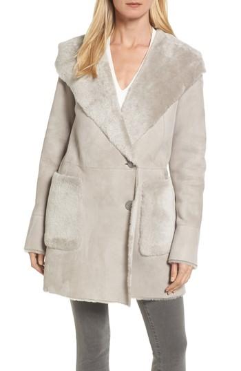 Women's Hiso Rocket Patch Genuine Shearling Coat - Grey