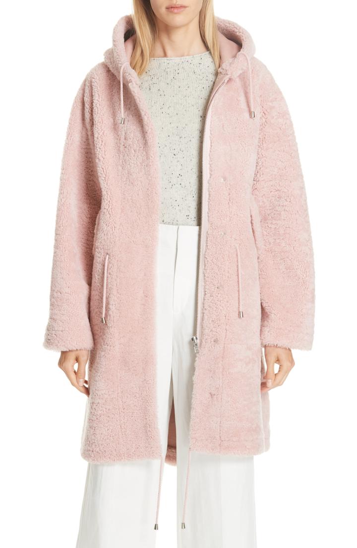 Women's Anne Vest Parker Genuine Shearling Hooded Coat Us / 36 De - Pink