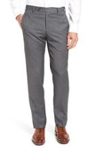 Men's Zanella Flat Front Stripe Wool Trousers - Grey