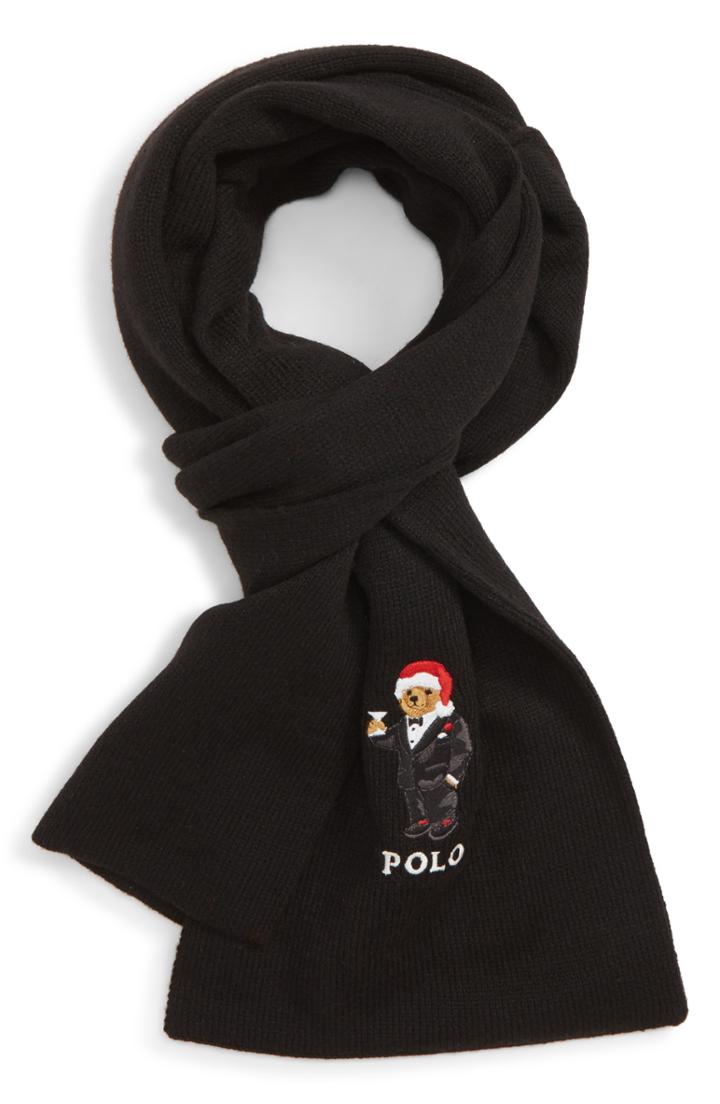 Men's Polo Ralph Lauren Santa Hat Martini Bear Scarf, Size - Black