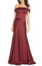 Women's La Femme Satin Off The Shoulder Gown - Red