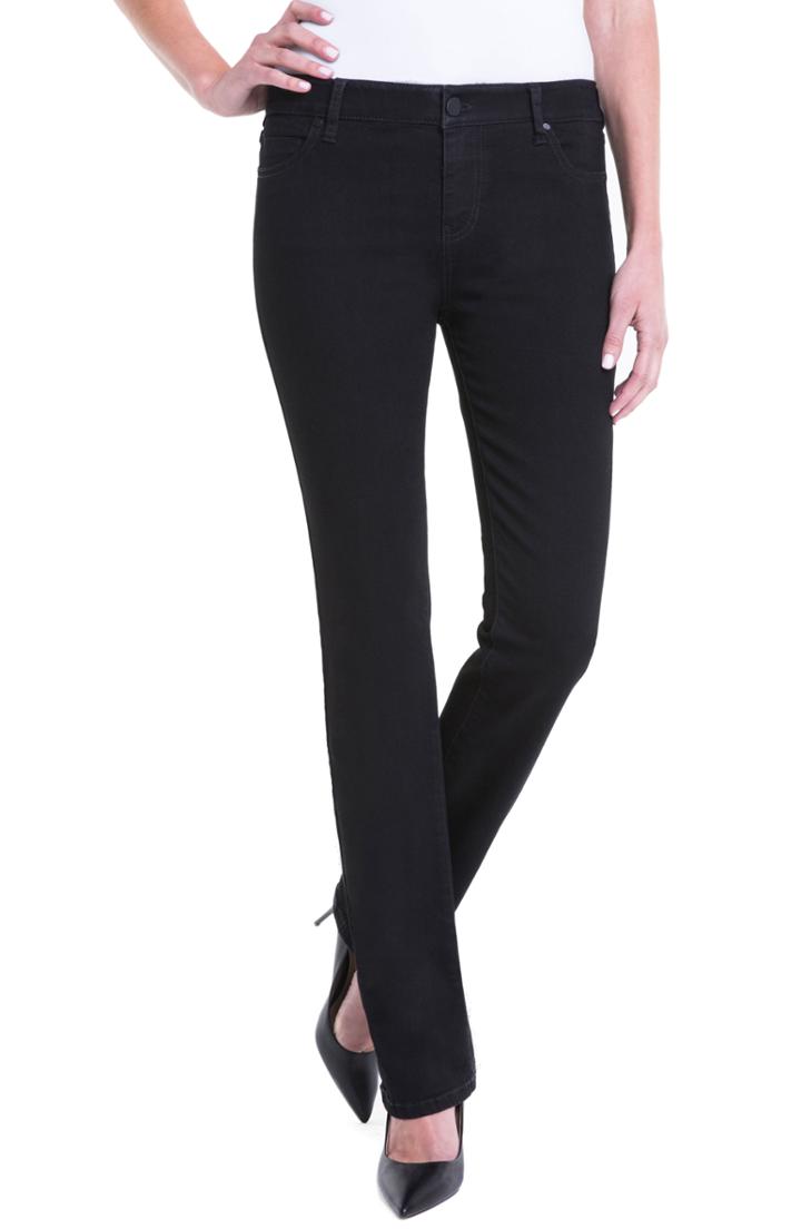 Petite Women's Liverpool Sadie Mid Rise Stretch Straight Jeans P - Black