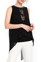 Women's Wallis Embellished High/low Overlay Top - Black