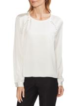Women's Vince Camuto Button Shoulder Bubble Sleeve Satin Blouse, Size - Ivory