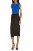 Women's Dvf Colorblock Side Tie Wool Blend Sheath Dress - Black