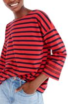 Women's J.crew Striped T-shirt With Grosgrain Trim, Size - Red