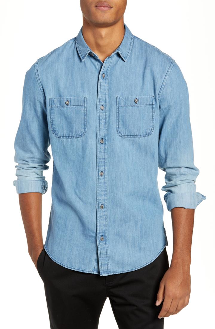 Men's The Rail Acid Washed Denim Shirt - Blue