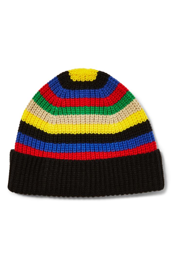Men's Topman Rainbow Stripe Beanie - Black