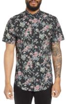 Men's Calibrate Trim Fit Floral Short Sleeve Sport Shirt, Size - Black