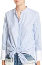 Women's Helmut Lang Stripe Cotton Collarless Oxford - Blue