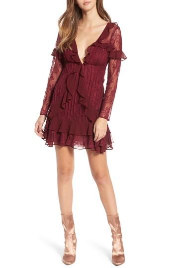 Women's For Love & Lemons Daphne Lace Minidress - Burgundy