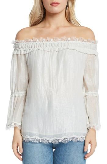Women's Willow & Clay Lace Trim Foil Off The Shoulder Top, Size - Ivory