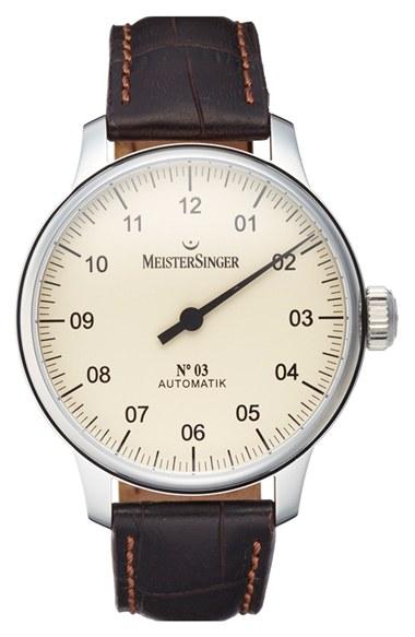 Men's Meistersinger 'no.03' Automatic Single Hand Leather Strap Watch, 43mm
