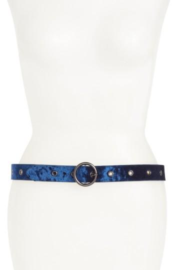 Women's Halogen Grommet Velvet Skinny Belt - Navy Medieval