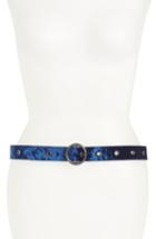 Women's Halogen Grommet Velvet Skinny Belt - Navy Medieval