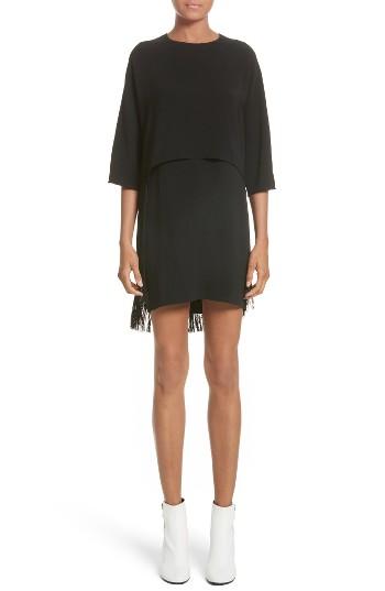Women's Stella Mccartney Fringe Overlay Stretch Cady Dress Us / 34 It - Black