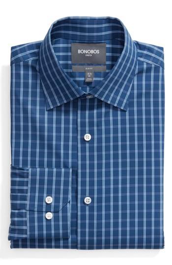 Men's Bonobos Wright Trim Fit Stretch Check Dress Shirt - 33 - Blue