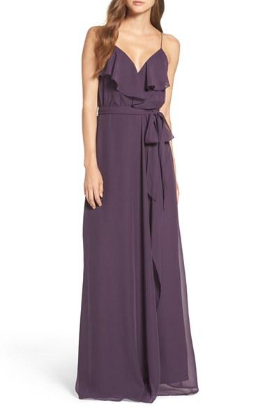 Women's Nouvelle Amsale 'drew' Ruffle Front Chiffon Gown - Purple