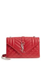Saint Laurent Small Cassandre Leather Crossbody Bag - Red