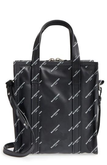 Balenciaga Extra Small Bazar Logo Leather Shopper - Black