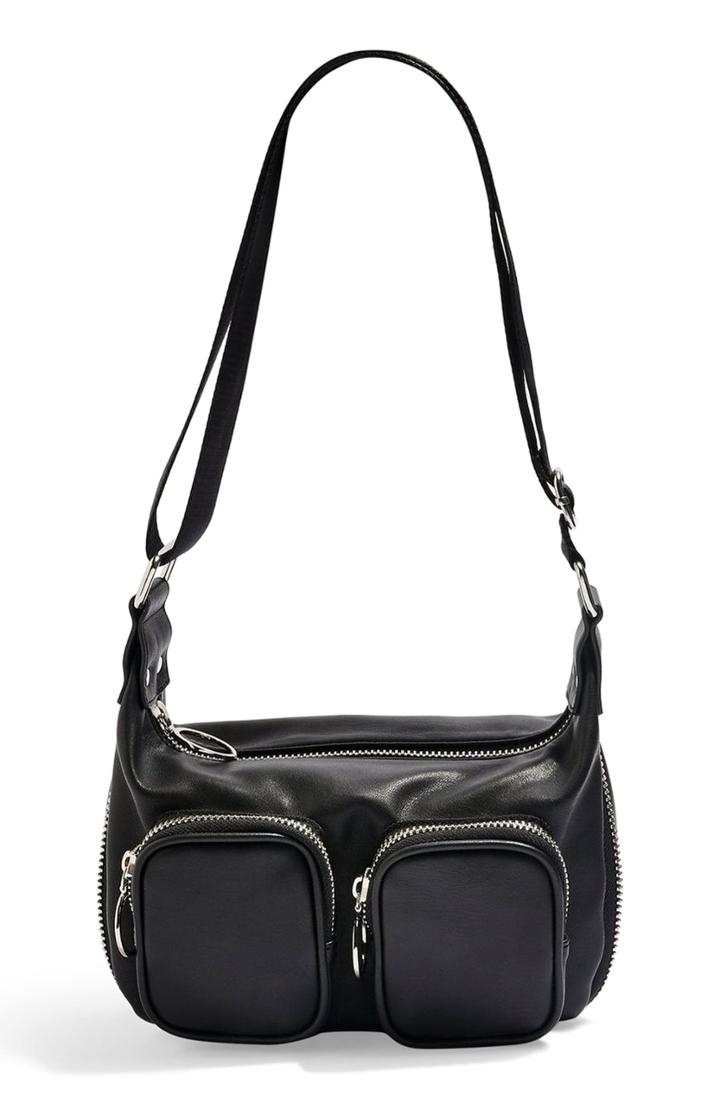 Topshop Nina Nylon Pocket Shoulder Bag - Black