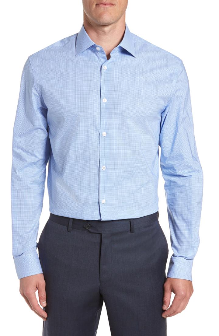 Men's John Varvatos Star Usa Microcheck Fit Dress Shirt, Size 15.5r - Blue