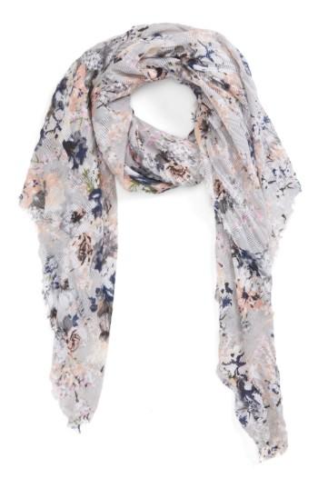Women's Bp. Floral Print Oblong Scarf, Size - Grey
