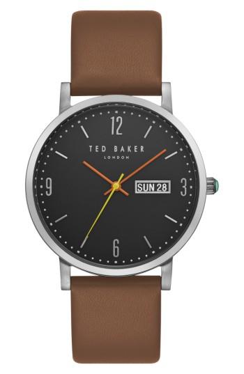 Men's Ted Baker London Grant Leather Strap Watch, 40mm