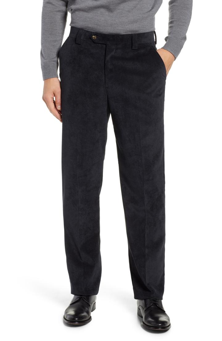 Men's Berle Classic Fit Flat Front Corduroy Trousers - Black