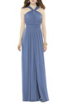 Women's Alfred Sung Twist Neck Chiffon Knit Gown - Blue