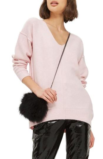 Women's Topshop Exposed Seam Longline Sweater Us (fits Like 0) - Pink