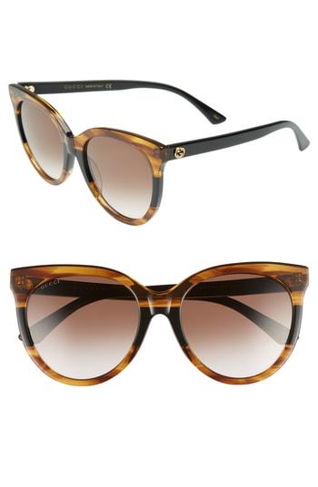Women's Gucci 55mm Round Sunglasses - Shiny Havana/ Black/ Havana