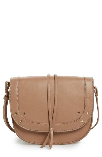 Sole Society Faylina Studded Faux Leather Saddle Bag - Beige