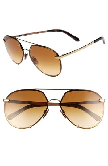 Women's Burberry Trench 61mm Aviator Sunglasses - Light Gold Gradient
