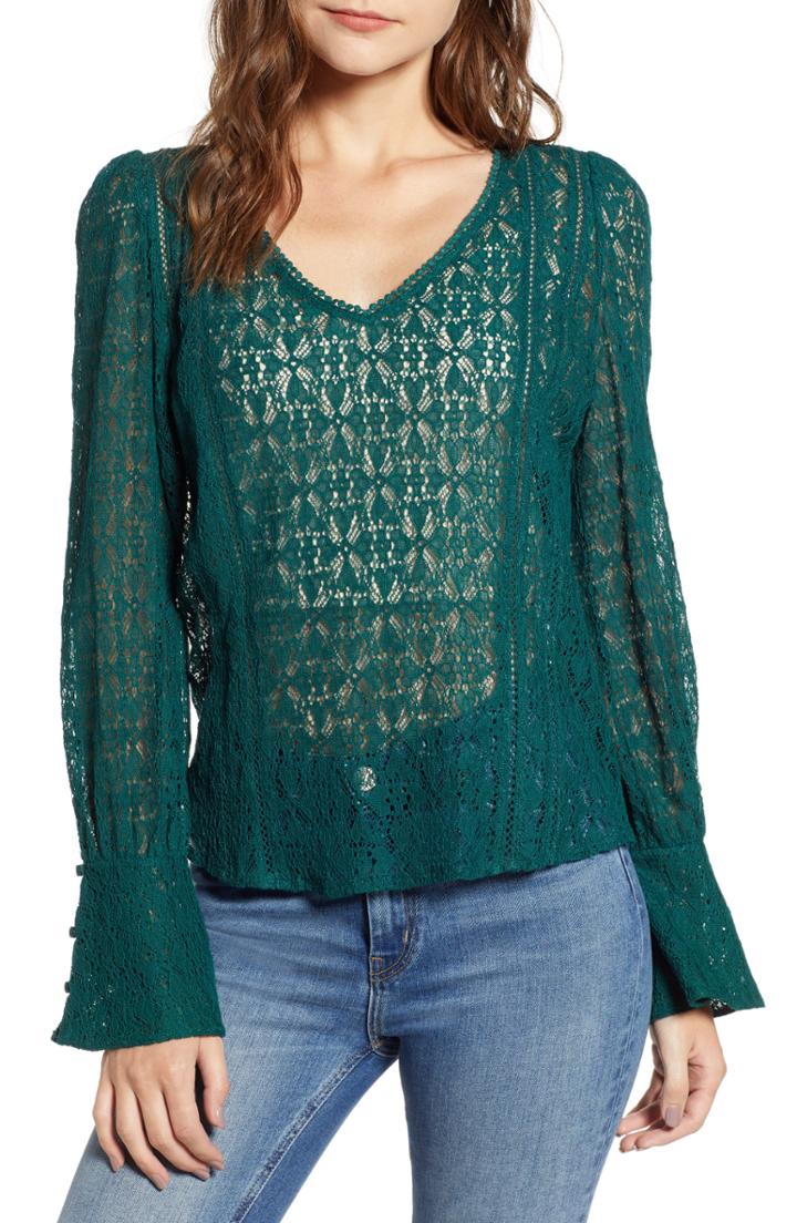 Women's Hinge Allover Lace Top - Green
