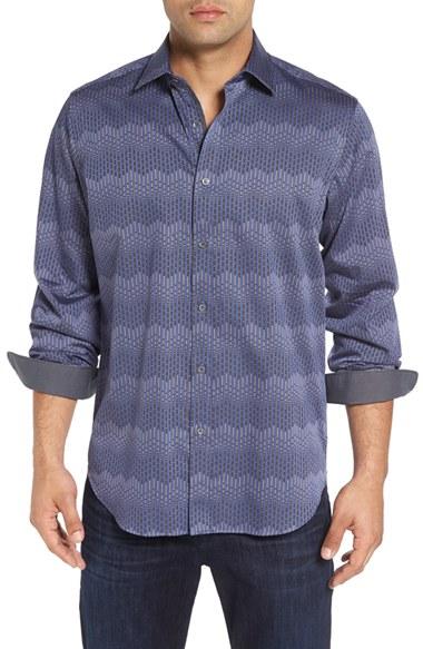 Men's Bugatchi Classic Fit Zigzag Stripe Sport Shirt